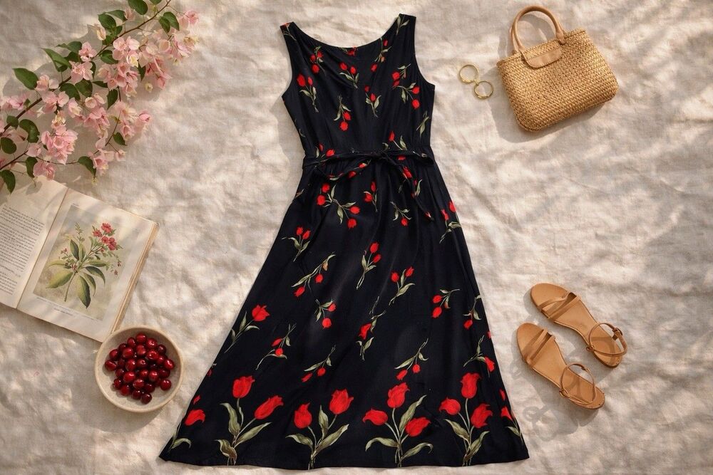Tulip Floral Prairie Maxi Dress Cottagecore Sundress Boho Summer Slit 12